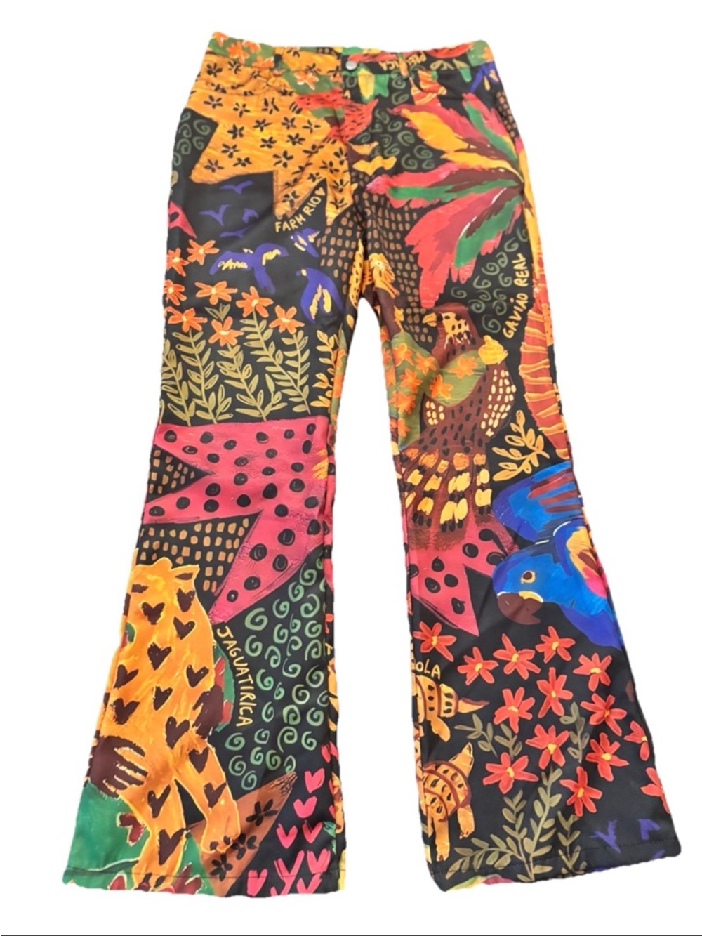 Colorful Tropical Animal Print Flare Pants High Rise Poly Blend 32” Waist